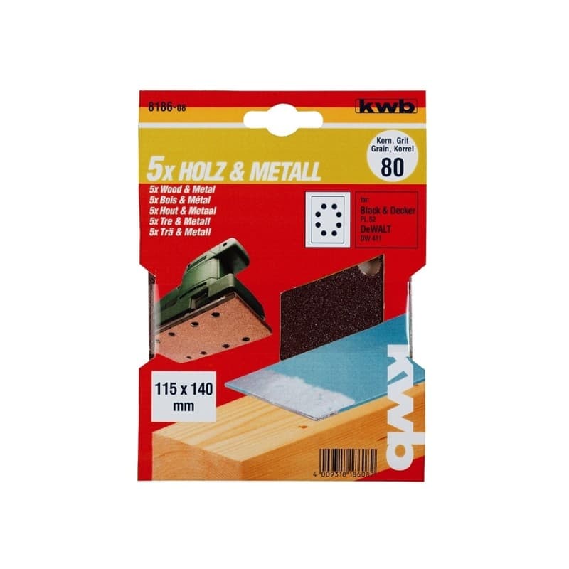 KWB 49818608 Samolepljivi brusni papir za drvo - metal, 115 x 140mm, GR 80, 5 kom - slika 2