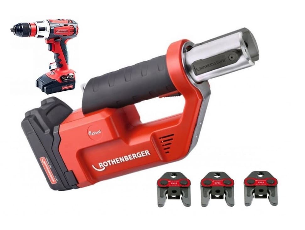 Set Rothenberger 1000002288 ROMAX Compact TT press uređaj + M15-22-28 + aku. udarna bušilica RO DD60, 18V, 2.0Ah