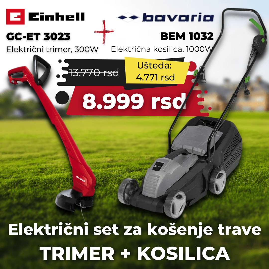 Akcijski set električna kosilica Bavaria BEM 1032 + električni trimer Einhell GC-ET 3023