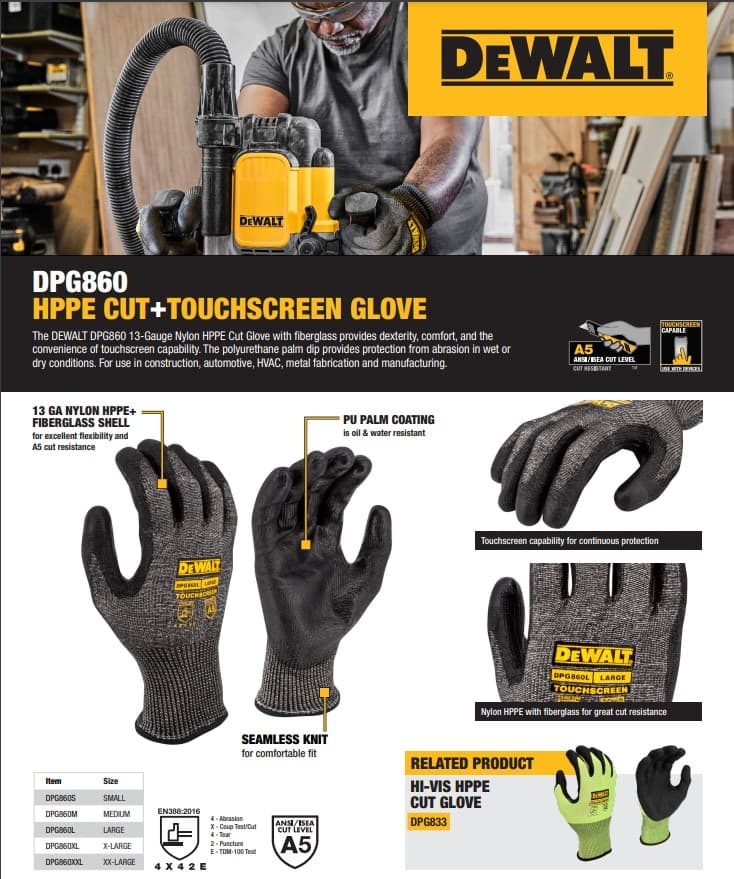DeWalt DPG860L zaštitne rukavice A5 nivoa zaštite protiv posekotina, sa Touchscreen mogućnošću - slika 10
