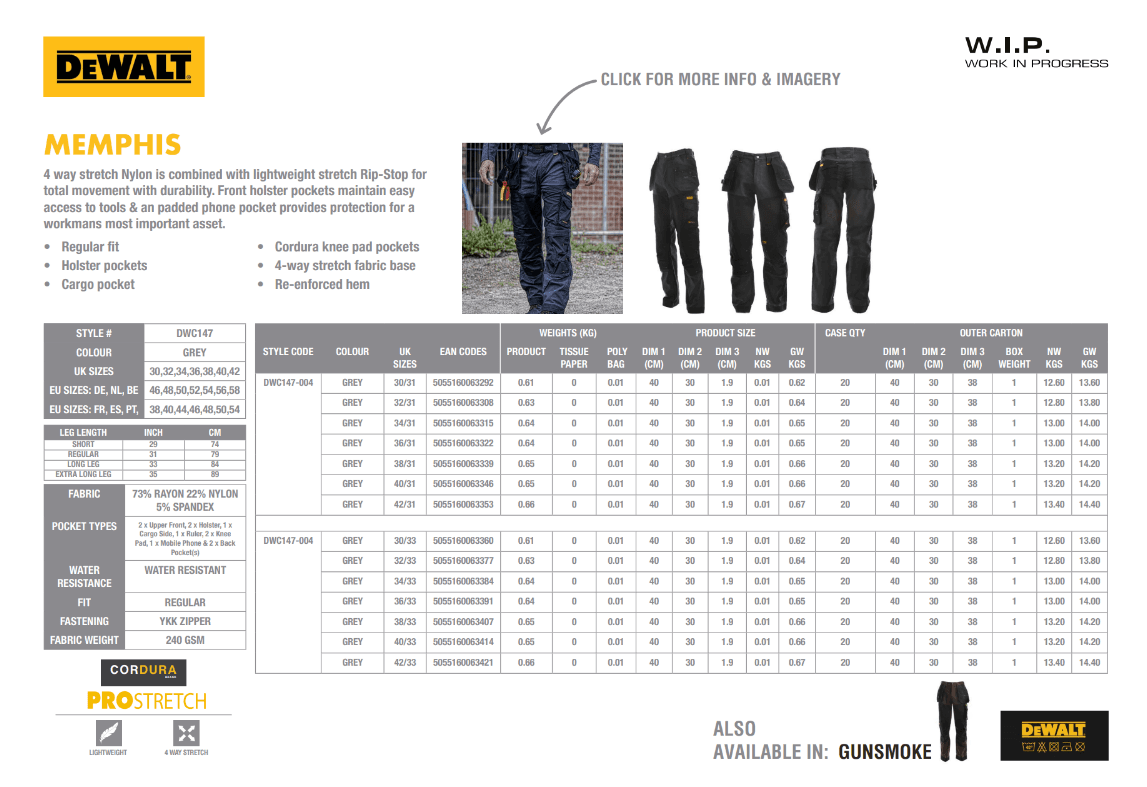 DeWalt DWC147-004 Memphis Radne pantalone - slika 7