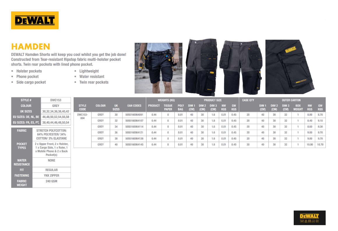 DeWalt DWC153-004 Hamden crno-sivi rastegljivi radni šorts - slika 8
