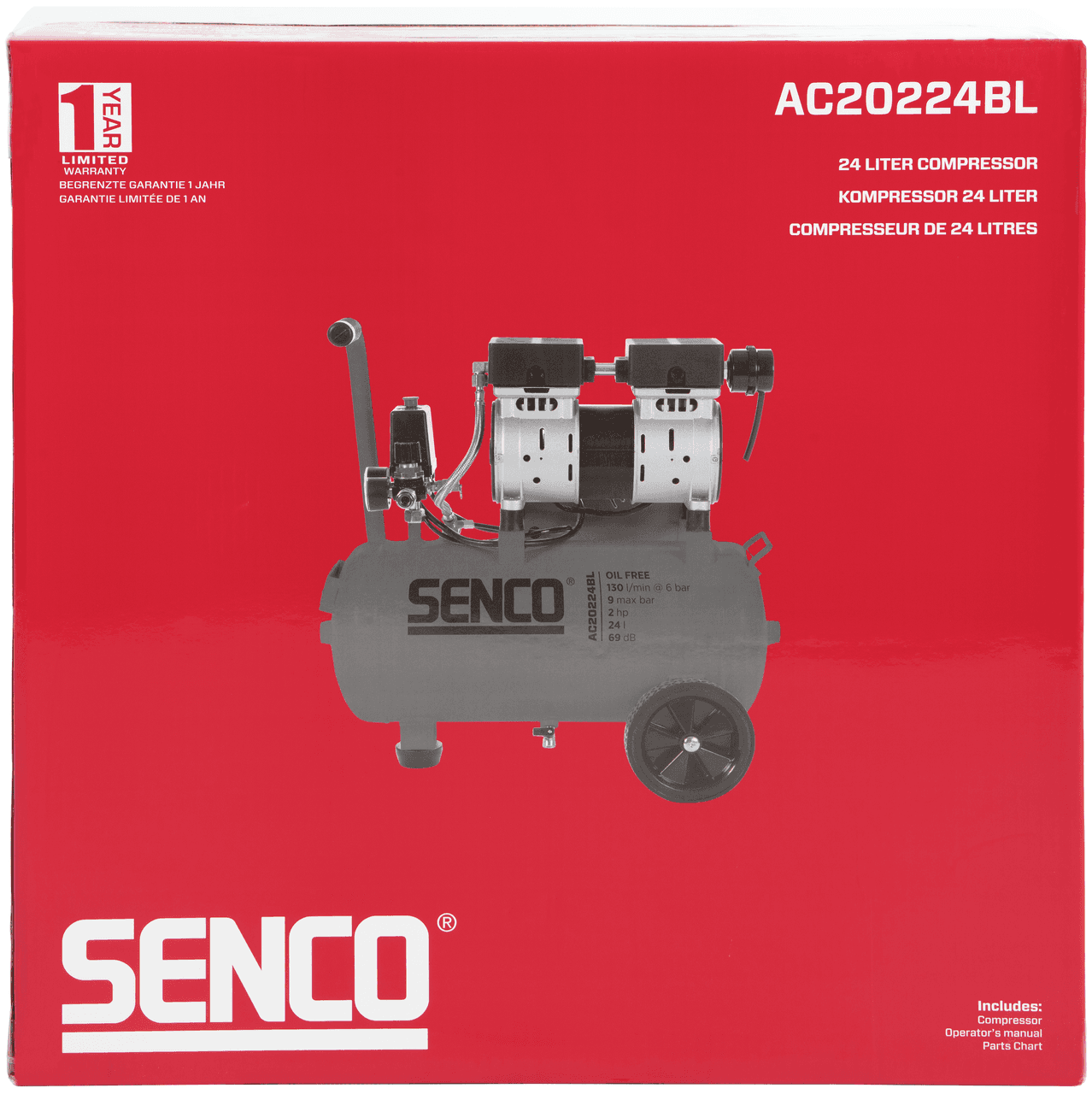 Senco AC20224BL-EU bezuljni, bešumni kompresor za vazduh, 24l, 9bar, 1.500W - slika 3