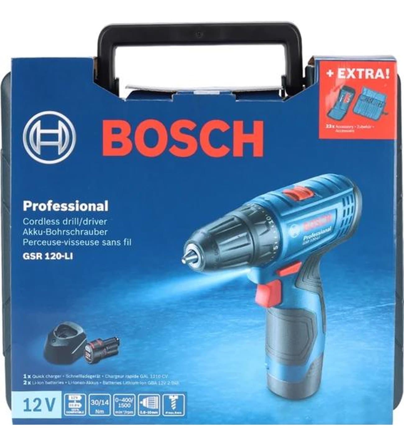 Bosch GSR 120 li akumulatorska bušilica-odvrtač 2x2.0Ah, 06019G8002 + 21-delni set - slika 6