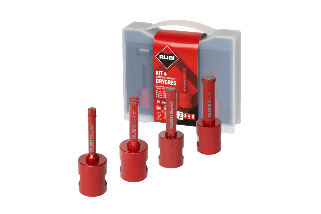 RUBI 51939 Set Premium burgija za keramiku za suvo bušenje 6, 8, 10, 12 mm sa adapterom za bušilice, M14