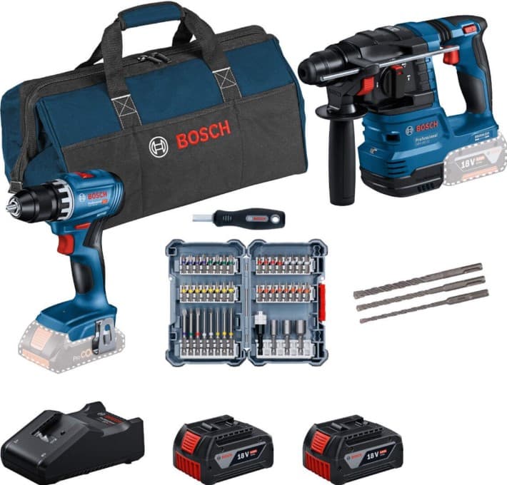 Bosch akumulatorski set GBH 18V-22 + GSR 18V-45 + 2 x 18V 5,0Ah + torba i set pribora, 0615V0003D