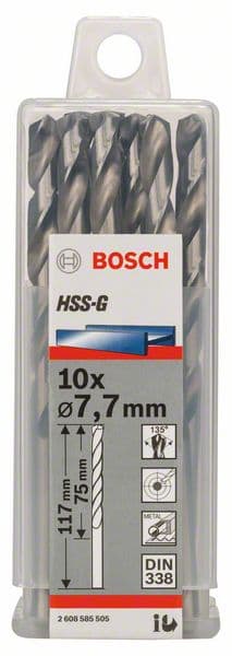Burgija za metal HSS-G, DIN 338 Bosch 2608585505, 7,7 x 75 x 117 mm