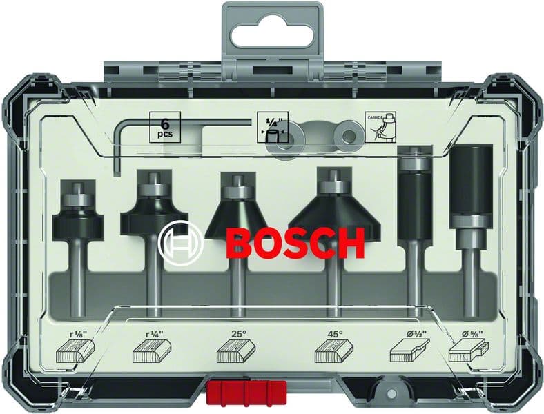 Komplet glodala, 6 komada, Trim&Edging držač od 1/4" mm Bosch 2607017470, 6-piece Trim i Edging Router Bit Set with 1/4" shank diameter.