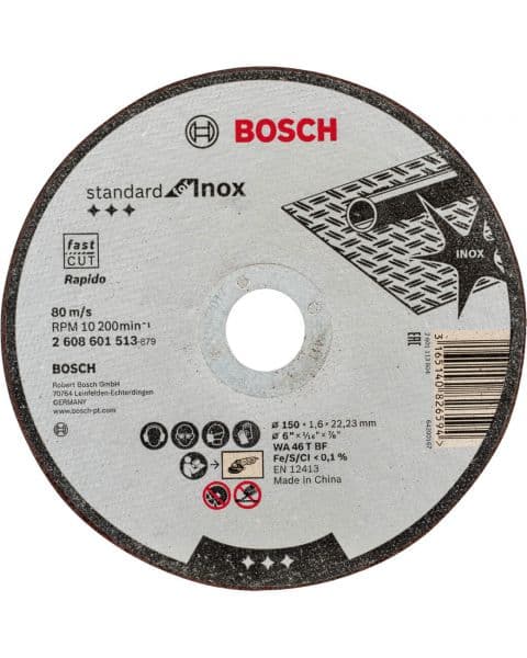 Bosch rezna ploča ravna Standard for Inox WA 46 T BF, 150 mm, 22,23 mm, 1,6 mm - 2608601513