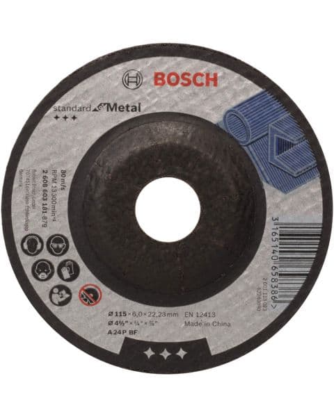 Bosch brusna ploča ispupčena Standard for Metal A 24 P BF, 115 mm, 22,23 mm, 6,0 mm - 2608603181