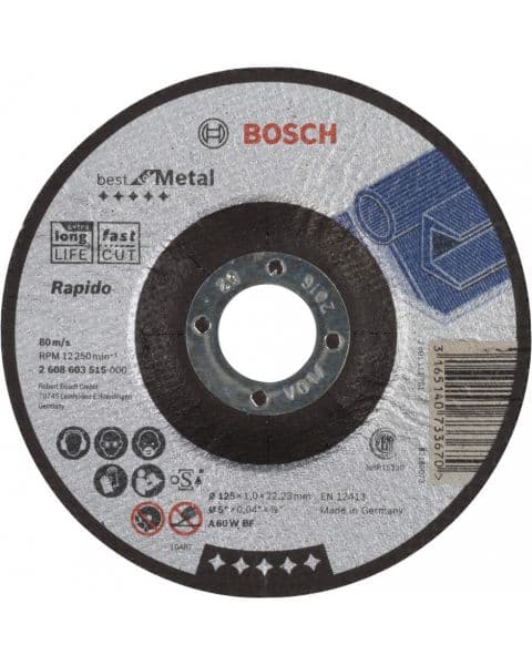 Bosch rezna ploča ispupčena Best for Metal - Rapido A 60 W BF, 125 mm, 1,0 mm - 2608603515