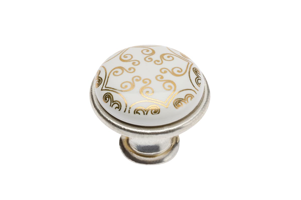 GTV Ručka porculanska dugme, plava ruža, srebro, WP-0728 J4 A, GP-0728-J4-A-07