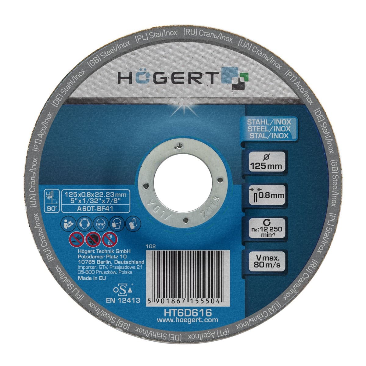 Hogert HT6D616 rezni disk za inox, 125 mm, ultra tanak 0.8 mm