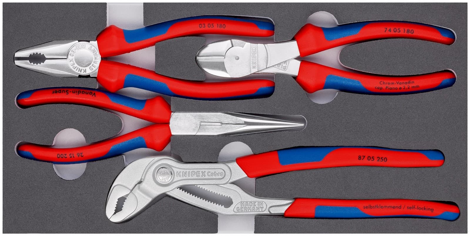 Knipex komplet klešta Basic Chrome 4 dela u penastom ulošku 00 20 01 V17