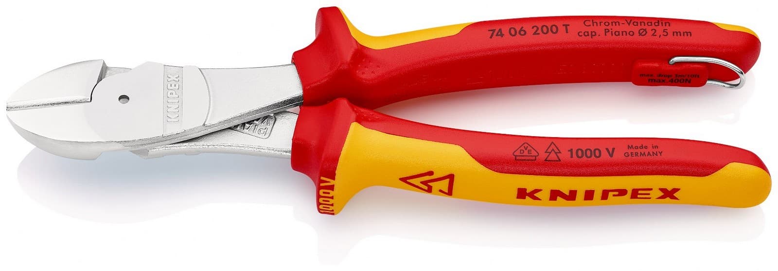 Knipex kose sečice ojačane izolovane 1000V VDE 200mm sa mogućnošću kačenja 74 06 200 T