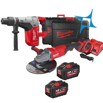 Milwaukee aku set 1 (čekić bušilica + brusilica + 2 baterije 12Ah + punjač + 2 kofera) M18 FHPPP2A-122C 4933464902