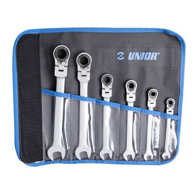 Unior 161/2CT Ključevi viljuškasto-okasti, zglobni, sa čegrtaljkom u torbici, 8 - 19/6, 627002