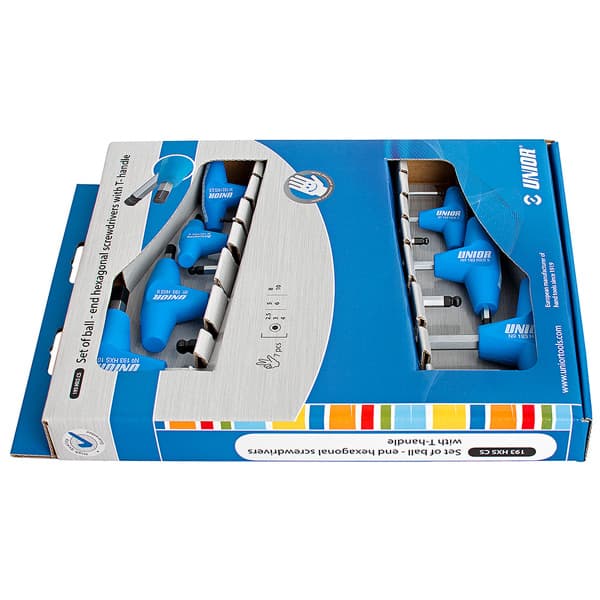 Unior 193HXSCS Ključevi imbus loptasti sa T-ručicom, dvostrani, u kartonskoj kutiji, S2.5 - S10/7, 609337