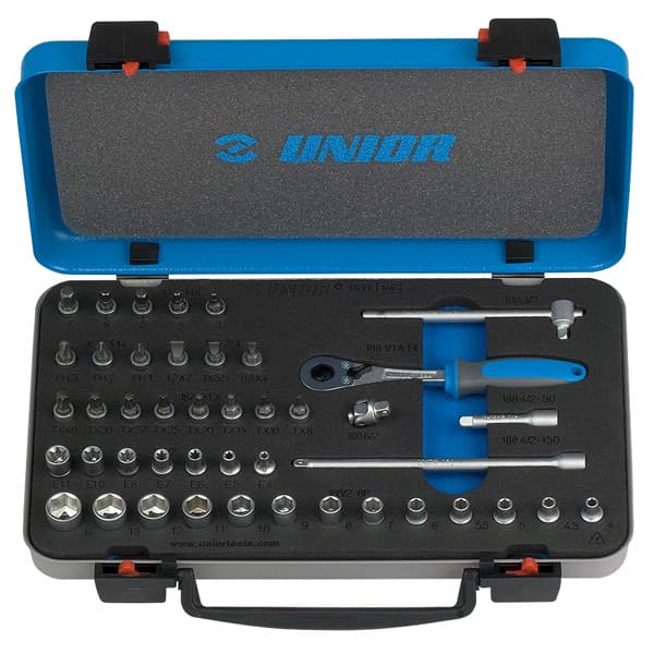 Unior 188B Ključevi nasadni i nastavci, prihvat 1/4", u metalnoj kutiji, 44, 615150