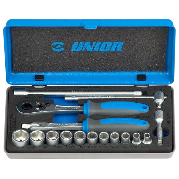 Unior 188BI6P16INCH Ključevi nasadni, prihvat 1/4", u metalnoj kutiji, 3/16"-9/16"/16, 619413