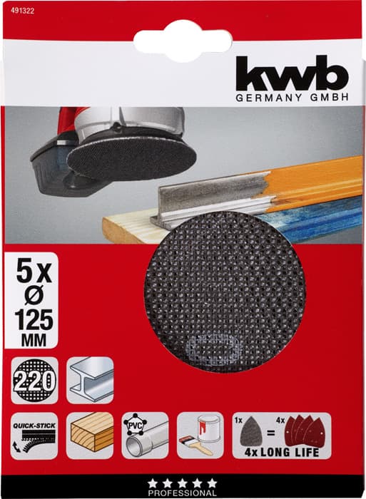 KWB 49491322 Quick-Stick Brusna mrežica 125 GR220, za ekscentrične brusilice, Si-karbid - slika 2