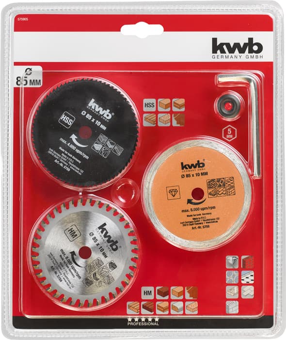 KWB 49575905 set listova za cirkular, 3 dela, 85 mm - slika 3
