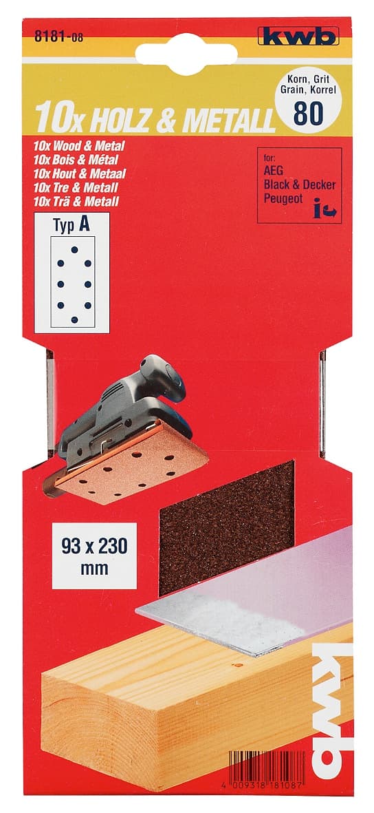 KWB 49818124 Brusni papir tipA 93x230 GR240 10/1, drvo-metal, alu-oksid - slika 2