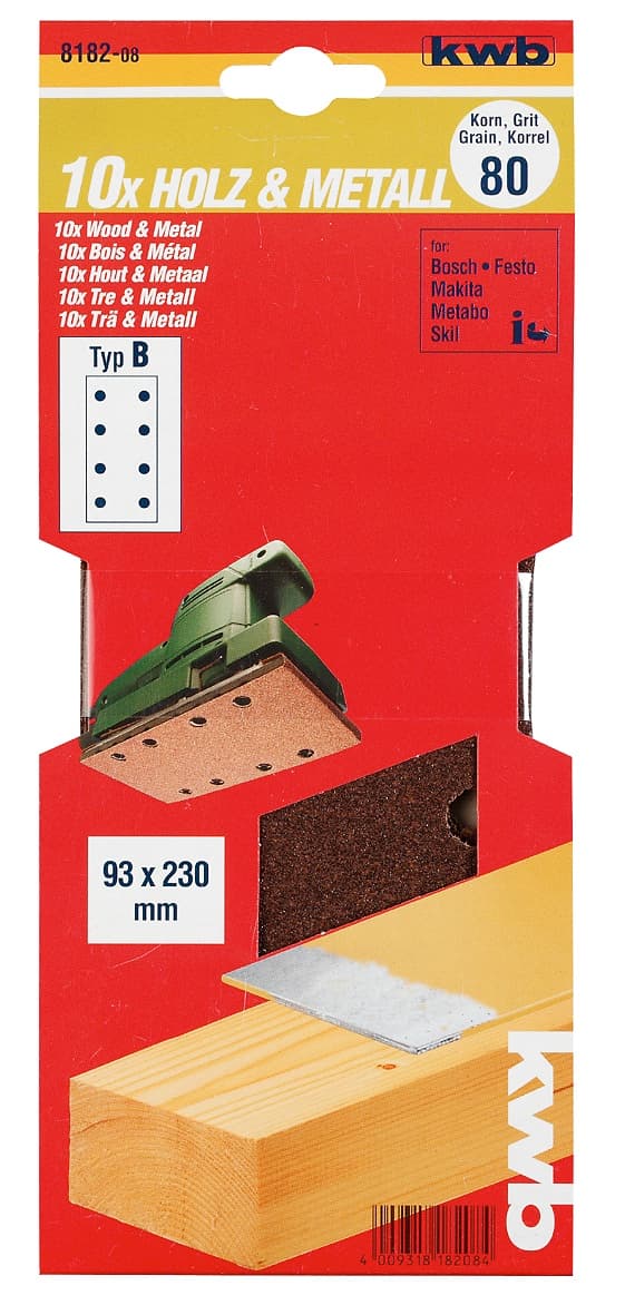 KWB 49818208 Brusni papir tipB 93x230 GR80 10/1, drvo-metal, alu-oksid - slika 2