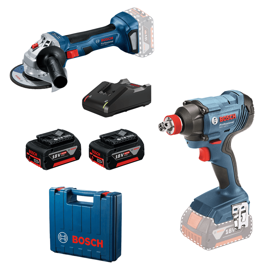 Akumulatorski set Bosch GDX 180-Li + Bosch GWS 180-Li, 18V, 2x4,0 Ah, 0615990N1U
