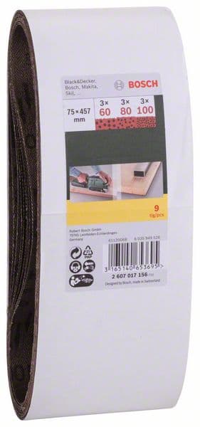 Bosch 2607017156 9-delni set brusnih traka, 75 x 457 mm, granulacija 60, 80, 100 - slika 2