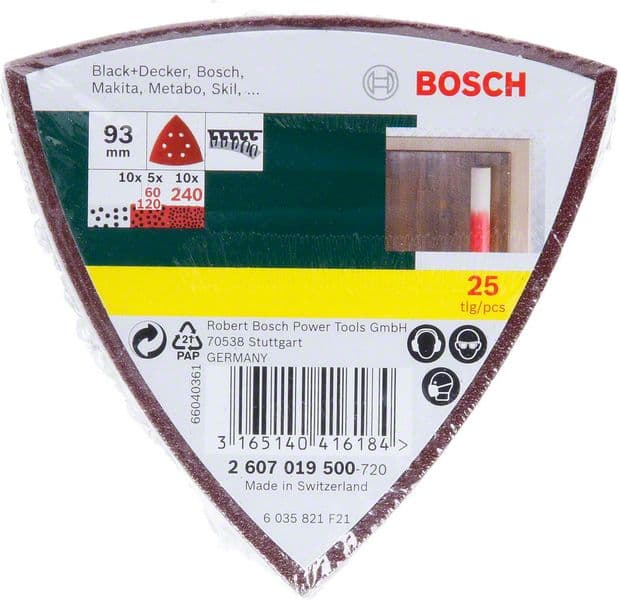 Bosch 2607019500 25-delni set brusnih listova za delta-brusilicu, granulacija 60, 120, 240 - slika 2