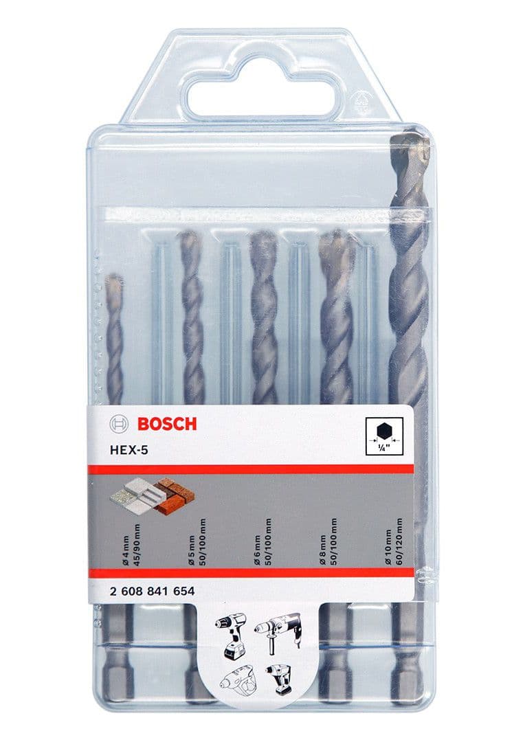 Bosch 5-delni set burgija dužine 45-60mm Hex-5 Concrete Drill Bit Set 5, 6, 8, 10mm, 2608841654