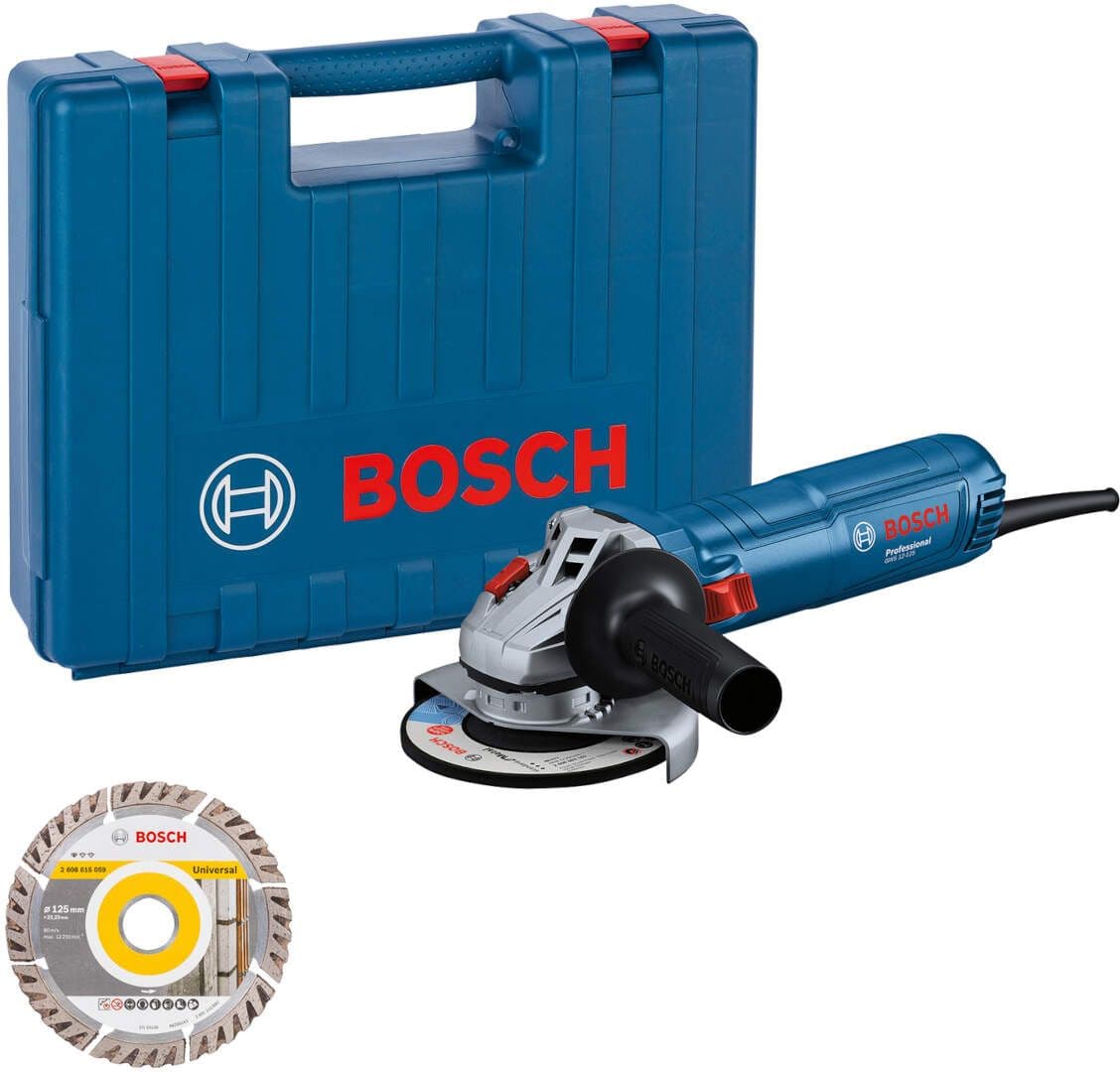Mala ugaona brusilica Bosch GWS 12-125 u koferu, 125mm + dijamantska rezna ploča, 06013A6102