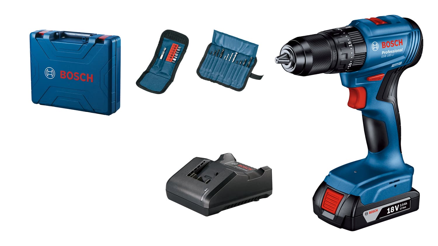 Bosch GSB 185-Li Akumulatorska vibraciona bušilica - odvrtač 18V, 1x2,0 Ah + 23-delni set pribora u koferu 06019K3102 - slika 9