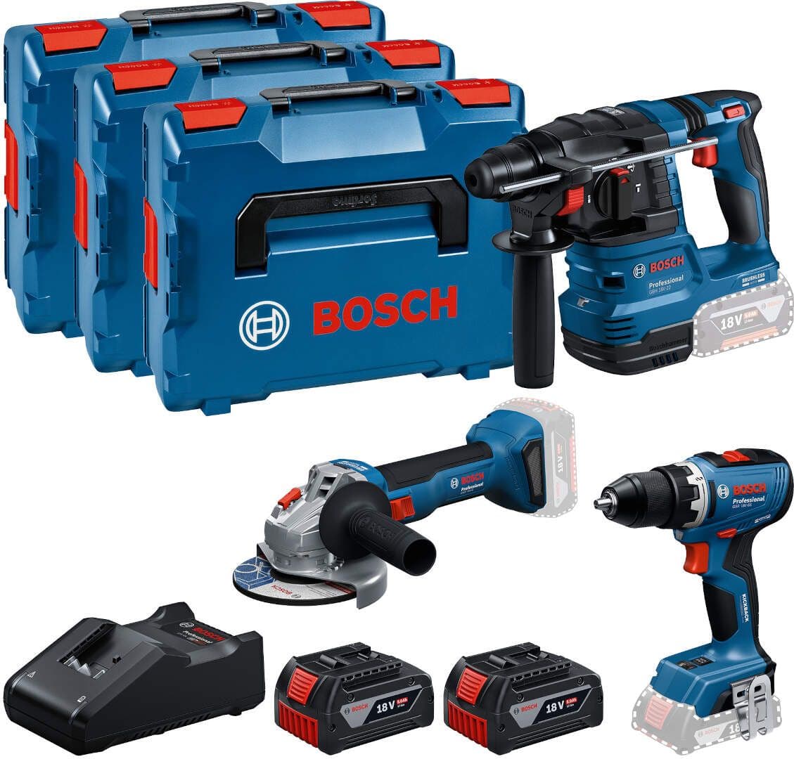 Bosch akumulatorski set alata GSR 18V-65 + GBH 18V-22 + GWS 18V-8 + 2x GBA 18V 5,0Ah + 3x L-BOXX, 0615A5009G