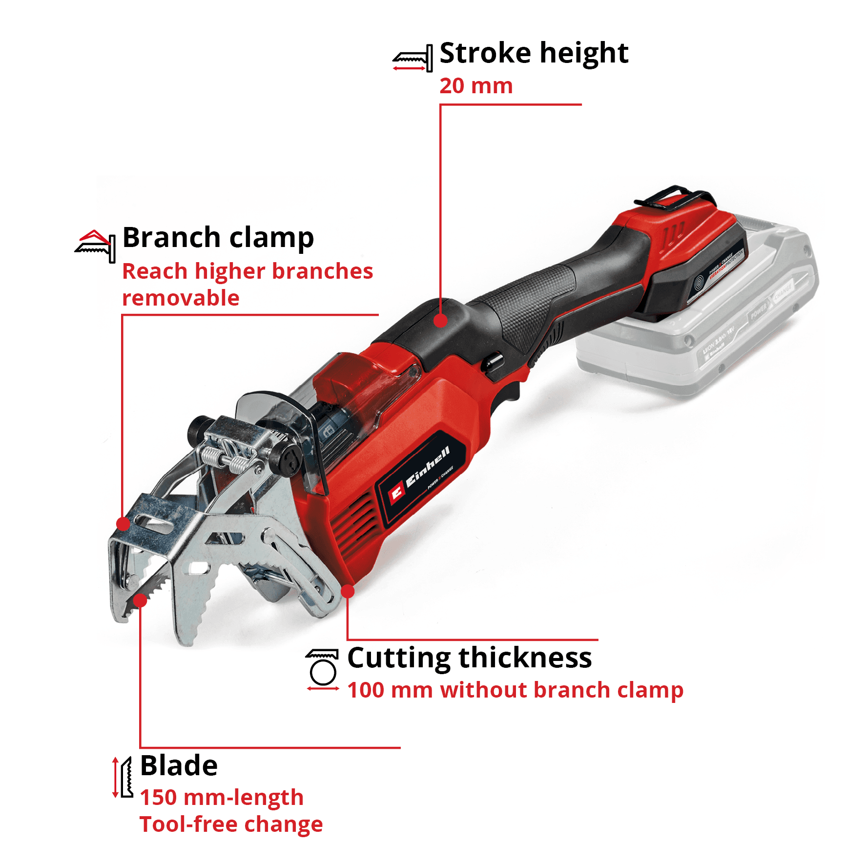 Einhell GE-GS 18/150 Li akumulatorske makaze za grane, bez baterije i punjača - slika 3