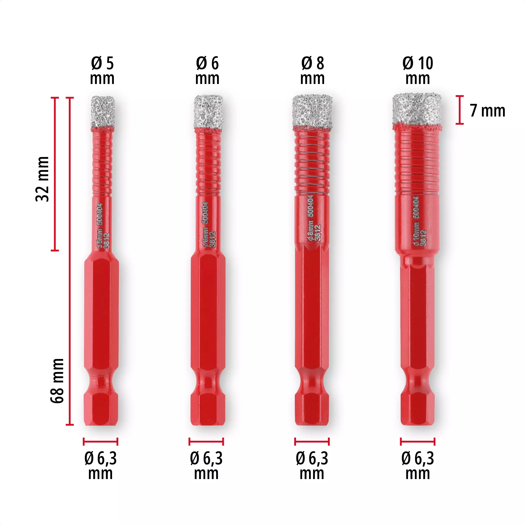 Einhell XS-CASE set dijamantskih burgija za keramiku E6.3-1/4", 4kom - slika 2