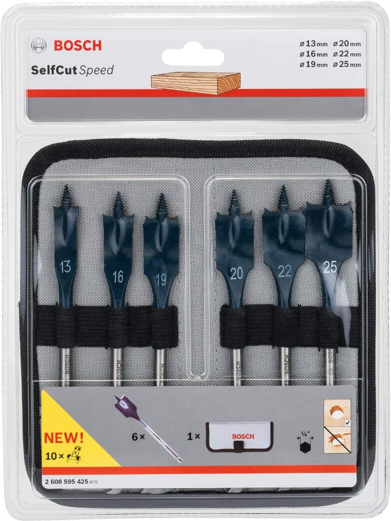 6-delni set pljosnatih burgija za glodanje Self Cut Speed Bosch 2608595425, 13; 16; 19; 20; 22; 25 mm