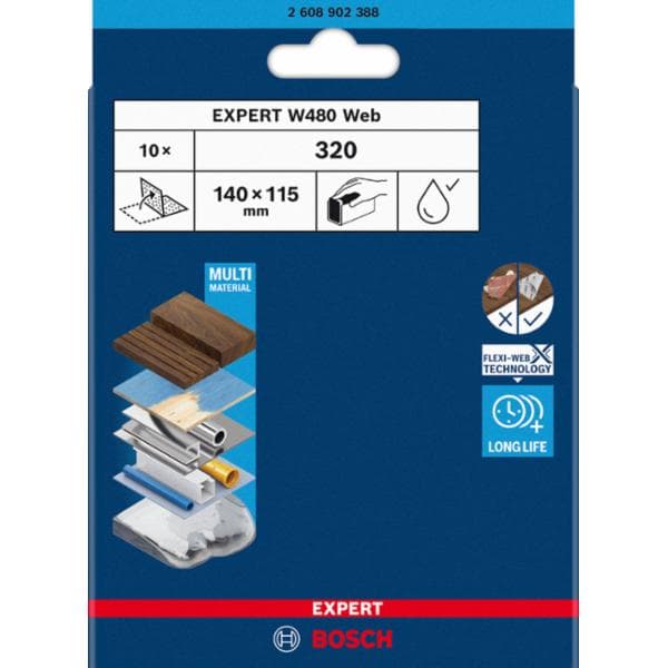 Bosch EXPERT W480 Web 1/4 Hand Sanding Sheet, 115x140 mm, G320, 2608902388