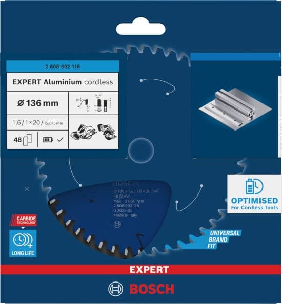 Bosch EXPERT Aluminium cordless list kružne testere, 136x1.6/1x20mm, T48, 2608902116 - slika 2