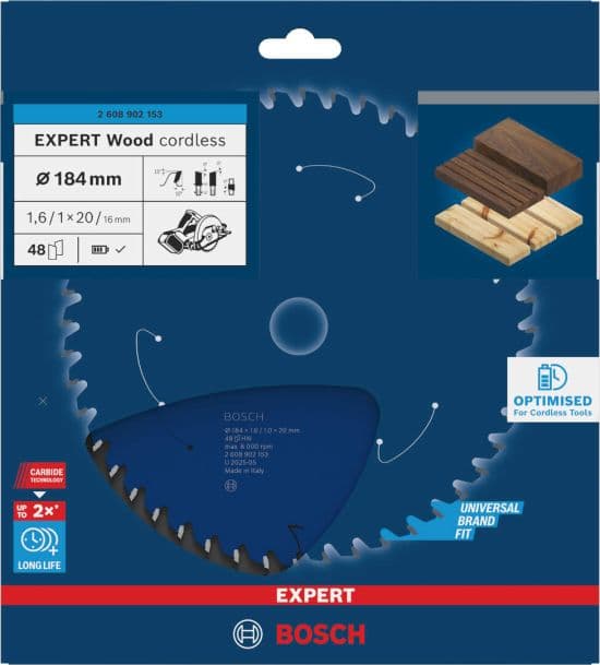 Bosch EXPERT Wood cordless list kružne testere, 184x1.6/1x20mm, T48, 2608902153 - slika 2