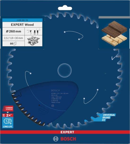 Bosch EXPERT Wood list kružne testere, 260x2.5/1.8x30mm, T80, 2608902179 - slika 2