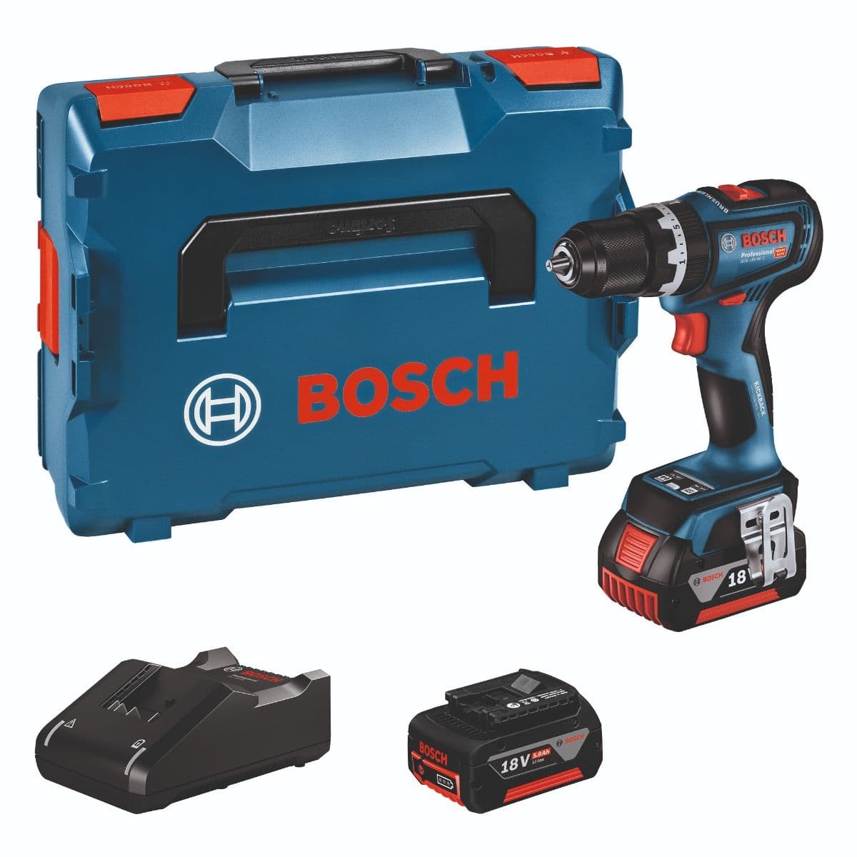 Akumulatorska vibraciona bušilica, odvrtač Bosch GSB 18V-90 C, 2x5,0Ah, L-Boxx, 06019K6106