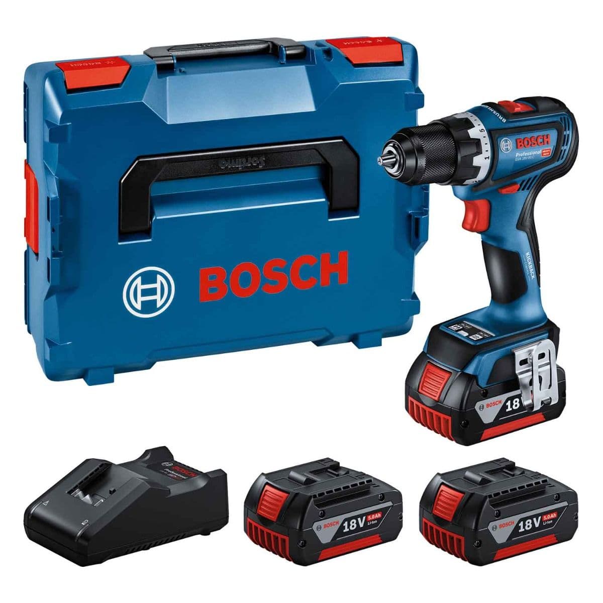 Bosch akumulatorska vibraciona bušilica/odvijač GSR 18V-90 C + 3x PC 18V 4.0 Ah + GAL 18V-40 + L-BOXX, 0615A5002R