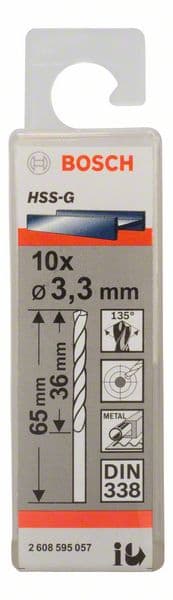 Bosch 2608595057 Burgije za metal HSS-G, DIN 338, 3.3x36x65mm, 10/1