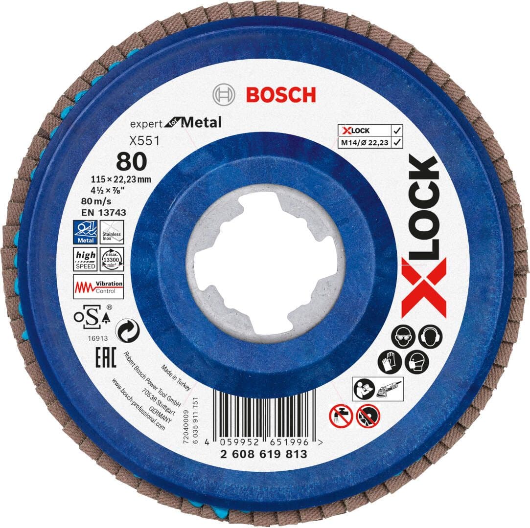 Bosch X-LOCK flap disk X551 P80 115 mm ravni, 2608619813